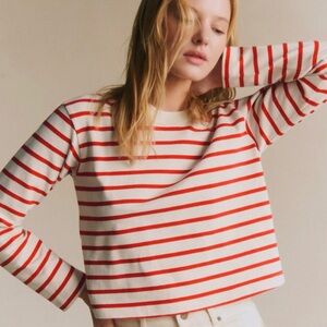 Sézane Elina Marinière cropped long sleeve striped shirt